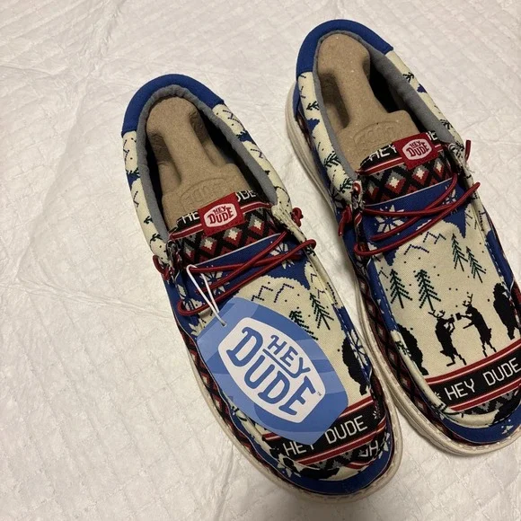 Hey Dude Wally Holiday Cheers‎ Shoes Slip On Christmas Blue Size 9 Mens
